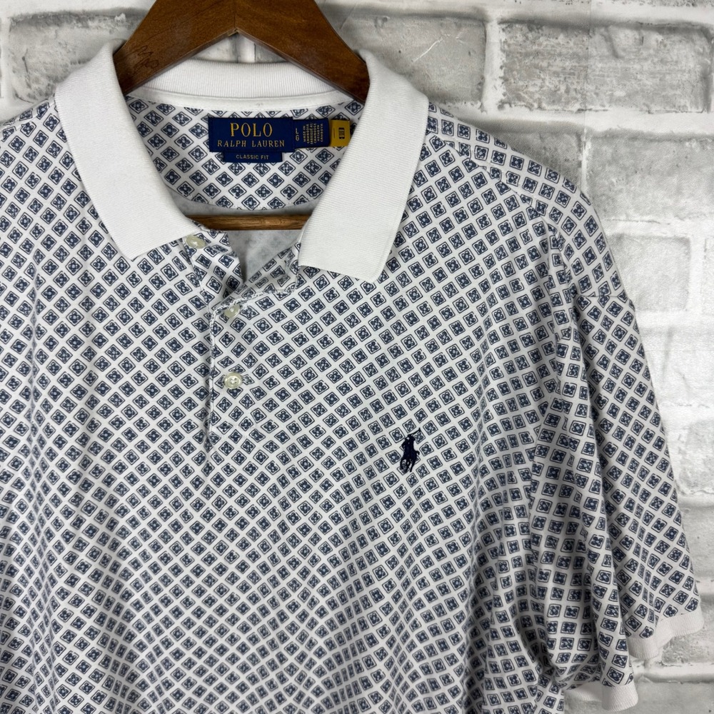 Polo Ralph Lauren Mens Large Classic Fit Geometric Diamond AOP Print Polo Shirt